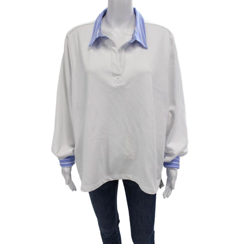 French Dressing Jeans Womens Cotton Striped Collared Top White Size XL